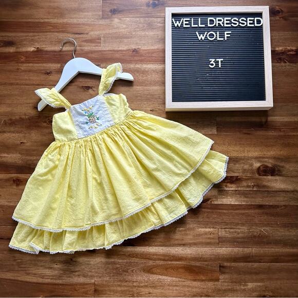 Well Dressed Wolf Yellow Pineapple Embroidered Cameron Sleeveless Lace Dress 3T - Picture 1 of 8